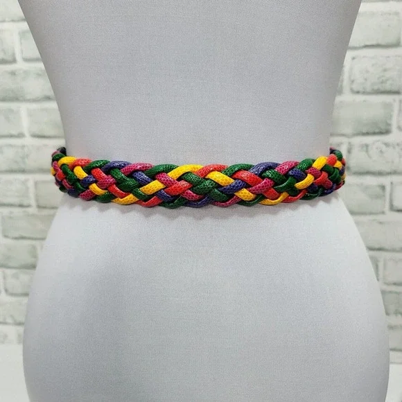 Vintage 90s Express Compagnie Intl Womens L Colorful Bright‎ Braided Waist Belt - Picture 5 of 8